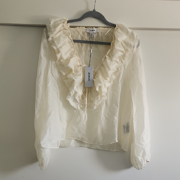 Jason Wu Cream Ruffle Long Sleeve Blouse - Picture 3 of 10